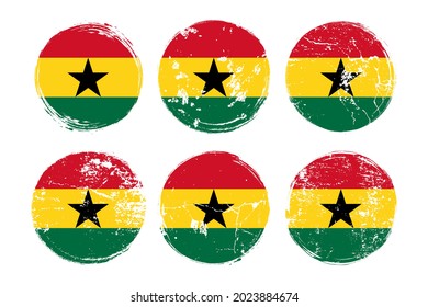 Flag of Ghana grunge textures set. National flag of Republic of Ghana. Grungy effect templates collection for greetings cards, posters, celebrate banners and flyers. Vector illustration.