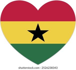 Die Flagge von Ghana. Herzförmiges Flaggensymbol. Standardfarbe. Herzsymbol-Flagge. Vektorgrafik