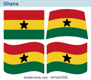 Flag of Ghana. Flag icon set of four different shapes. Vector Illustration.
