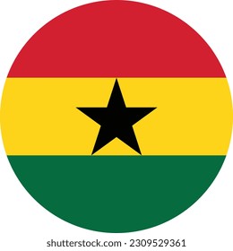 The flag of Ghana. Flag icon. Standard color. Round flag. Computer illustration. Digital illustration. Vector illustration.