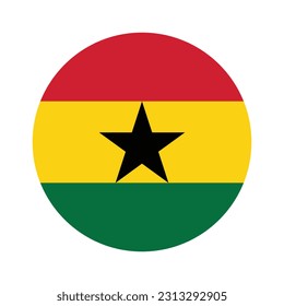 The flag of Ghana. Flag icon. Standard color. Round flag. Computer illustration. Digital illustration. Vector illustration.