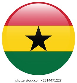 The flag of Ghana. Flag icon. Standard color. A round flag. 3d illustration. Computer illustration. Digital illustration. Vector illustration.