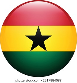 The flag of Ghana. Flag icon. Standard color. The round flag. 3d illustration. Computer illustration. Digital illustration. Vector illustration.