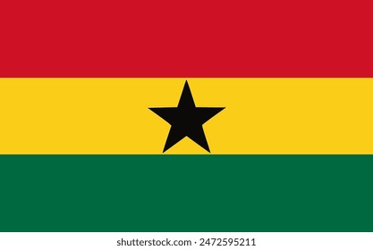 The flag of Ghana. Flag icon. Standard color. Standard size. A rectangular flag. Computer illustration. Digital illustration. Vector illustration.