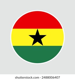 The flag of Ghana. Flag icon. Standard color. Round flag. Computer illustration. Digital illustration. Vector illustration.	