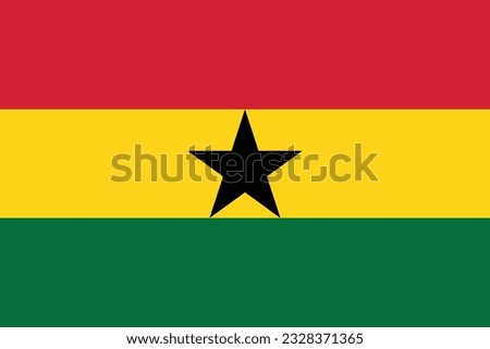 The flag of Ghana. Flag icon. Standard color. Standard size. A rectangular flag. Computer illustration. Digital illustration. Vector illustration.