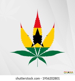 Flag of Ghana in Marijuana leaf shape. The concept of legalization Cannabis in Ghana. Medical cannabis illustration.