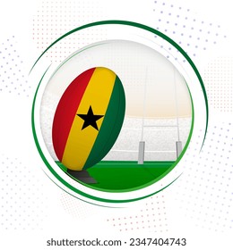 Flag of Ghana on rugby ball. Round rugby icon with flag of Ghana. Vector illustration.