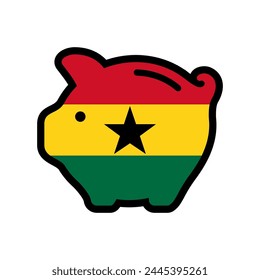 Flag of Ghana, piggy bank icon, vector symbol.