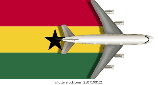 Flag of GHANA with a plane flying over it close up. Vector image.