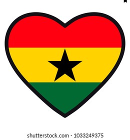 Flag of Ghana in the shape of Heart with contrasting contour, symbol of love for his country, patriotism, icon for Independence Day.