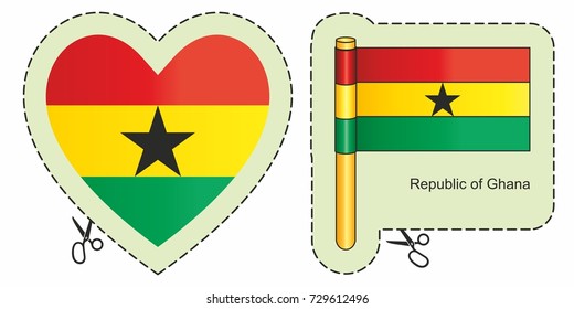 Flag of Ghana. Vector cut sign here, isolated on white. Can be used for design, stickers, souvenirs.