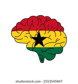 Flag of Ghana. Vector illustration of a combination of a human brain with a country flag on a white background.