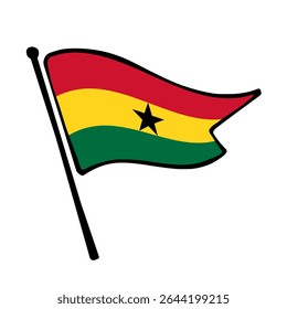Bandeira de Gana. Design de ícone de ilustração de vetor da bandeira de Gana no estilo desenhado à mão. Bandeira de mastro flutuante.