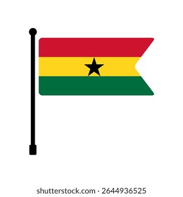 Flag of Ghana. Ghana flag vector illustration icon design. Flagpole flag icon.