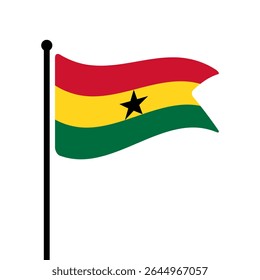 Flag of Ghana. Ghana flag vector illustration icon design. Fluttering flagpole flag.