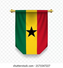 Flag of Ghana. Vector illustration of a vertical hanging flag on a transparent background (PNG). 