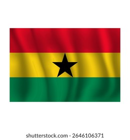 Flag of Ghana wavy flutters in wind, with folds 3d