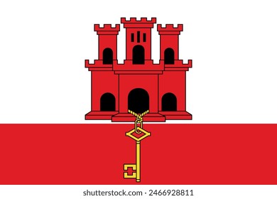 Flag of Gibraltar. Oblique white flag with coat of arms. The state symbol of the British overseas territory of Gibraltar.