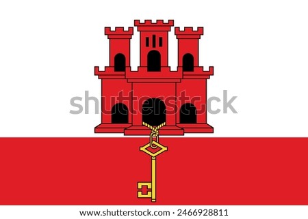 Flag of Gibraltar. Oblique white flag with coat of arms. The state symbol of the British overseas territory of Gibraltar.