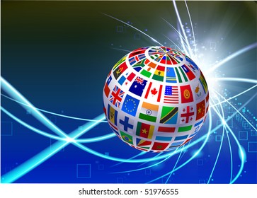 Flag Globe on Abstract Modern Light Background Original Illustration