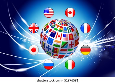 Flag Globe on Abstract Modern Light Background Original Illustration