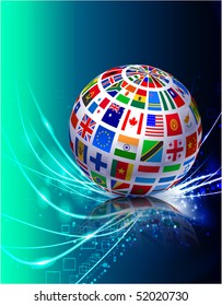 Globe de la bandera sobre el fondo abstracto de la luz moderna Ilustración original