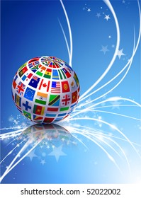 Flag Globe on Abstract Modern Light Background Original Illustration