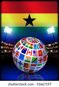 Flag Globe on Ghana Stadium Soccer Match Original Illustration