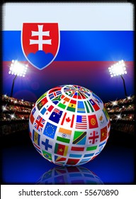 Globe de la bandera en partido de fútbol del estadio de Eslovaquia Ilustración original