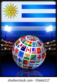 Flag Globe on Uruguay Stadium Soccer Match Original Illustration