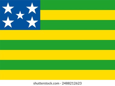 La bandera del estado de Goiás, Brasil, con proporciones precisas y colores oficiales.