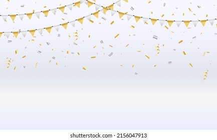 Flag gold and silver confetti on gray background concept design template holiday Happy Day, background Celebration Vector illustration. flag celebration Confetti and ribbons frame party