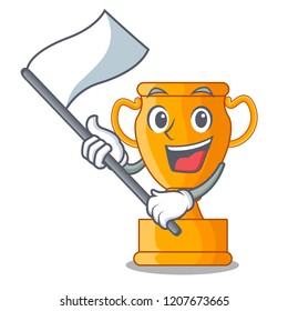 With flag golden trophy cup isolated on mascot