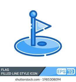 icono de marcación de golf con estilo de línea rellena aislado en fondo blanco. EPS 10