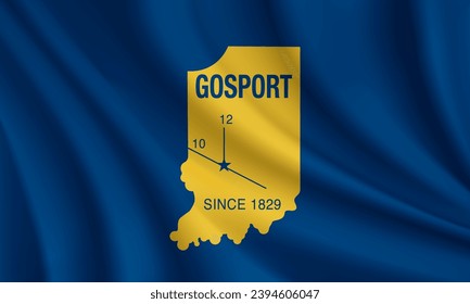 Flag of Gosport, Indiana, USA. Realistic waving flag of Gosport vector background.