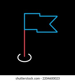 Flag GPS pin vector isolated on black background icon. Navigation sign. Graph symbol for travel and tourism web site and apps design, logo, app, UI