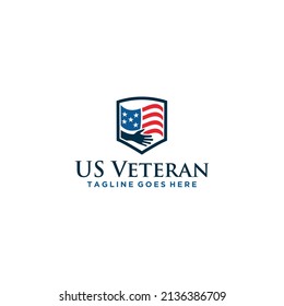 Flag graphic design featuring shield and hand patriotism concept