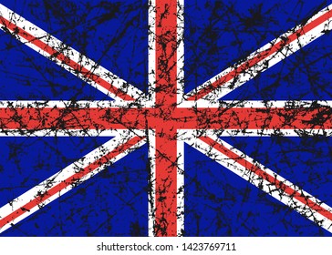 Flag of great Britain, abstract. UK flag in grunge. The effect of scuff, wear, damage, old. Vector illustration.