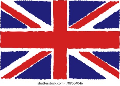 Flag of Great Britain. Hand Painted with Brush. Vector Illustration.