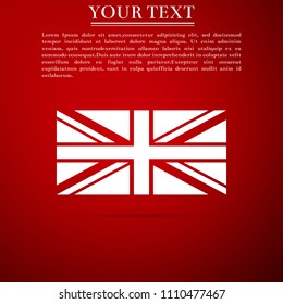 Flag of Great Britain icon isolated on red background. UK flag sign. Official United Kingdom flag sign. British symbol. Flat design. Vector Illustration
