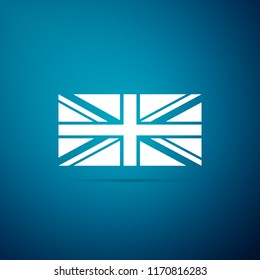 Flag of Great Britain icon isolated on blue background. UK flag sign. Official United Kingdom flag sign. British symbol. Flat design. Vector Illustration