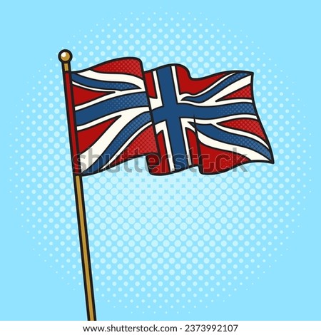 Flag of the Great Britain inverted colors of the British flag pop art retro vector illustration. Comic book style imitation.