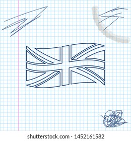 Flag of Great Britain line sketch icon isolated on white background. UK flag sign. Official United Kingdom flag sign. British symbol. Vector Illustration