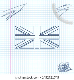 Flag of Great Britain line sketch icon isolated on white background. UK flag sign. Official United Kingdom flag sign. British symbol. Vector Illustration