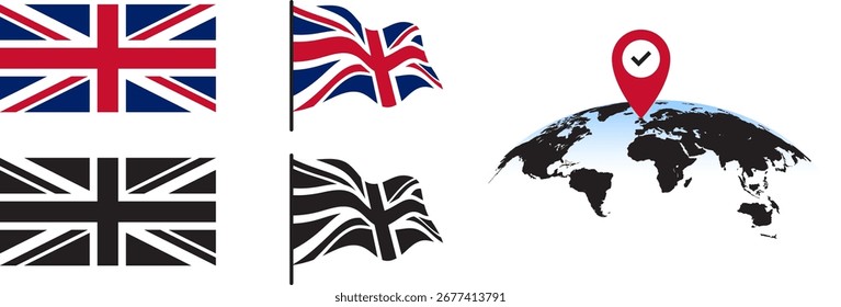Bandera de Gran Bretaña y ubicación en el mapa