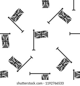 Flag of Great Britain on flagpole isolated icon seamless pattern on white background. UK flag sign. Official United Kingdom flag sign. British symbol. Flat design. Vector Illustration