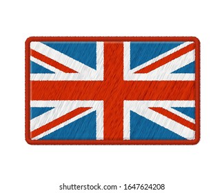 Flag Of Great Britain Patch. Vector Photo Realistic Embroidery Isolated On White Background. 