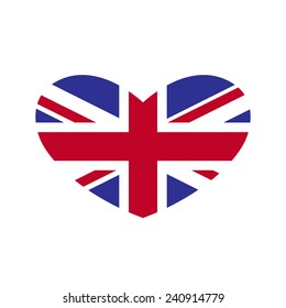 Flag of Great Britain in the shape of heart isolated on white background. Design element, logo template