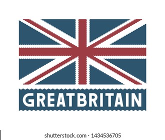 Flag of Great Britain, Union Jack with hand made font, inscription.